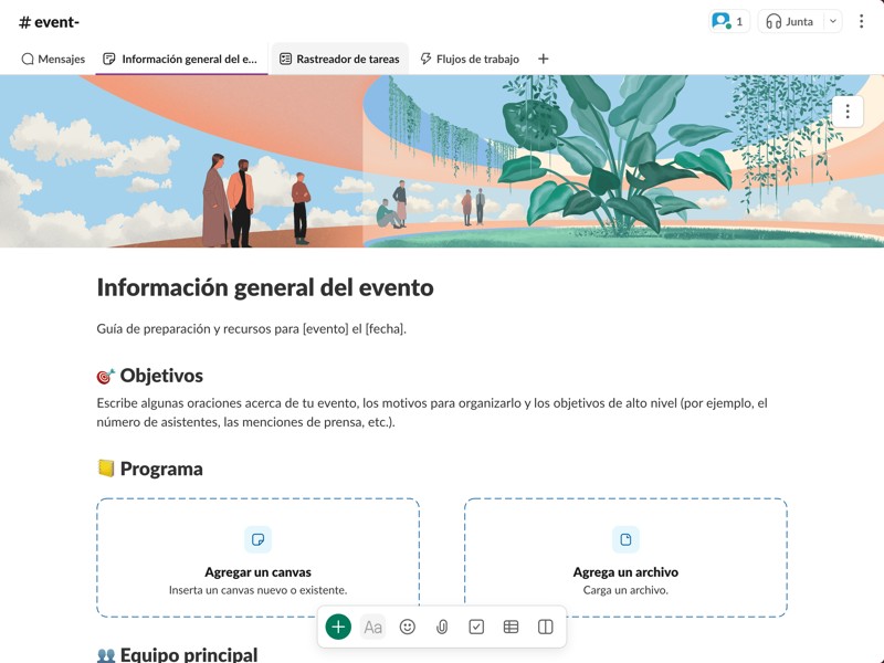 Prepárate para los eventos de forma más eficaz. Escribe el briefing, coloca tareas en el rastreador, habla en tiempo real con el equipo. 