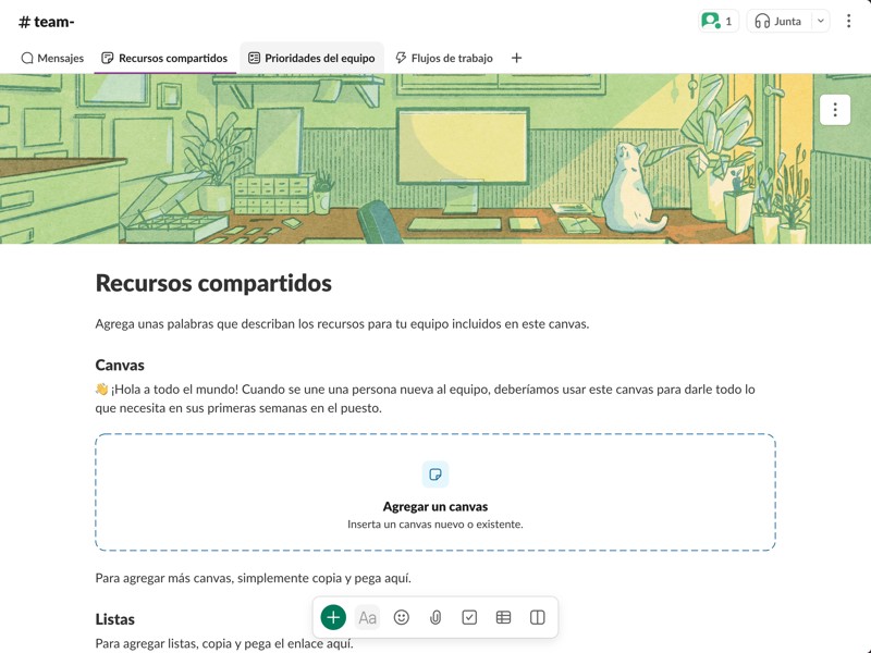 Un lugar para que tu equipo comparta recursos y los miembros se ayuden mutuamente.