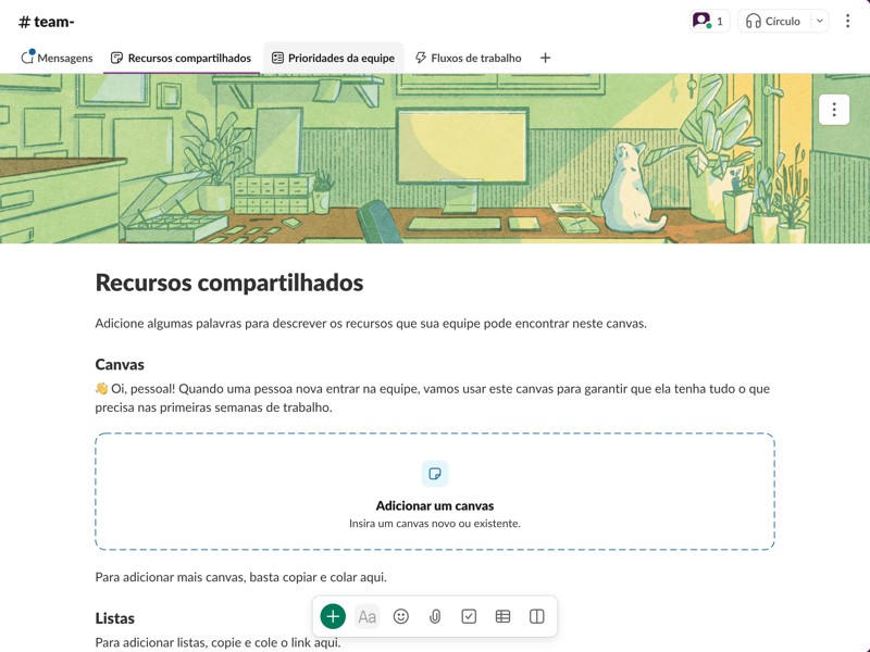 Um espaço para a sua equipe compartilhar recursos e onde os membros podem se ajudar.