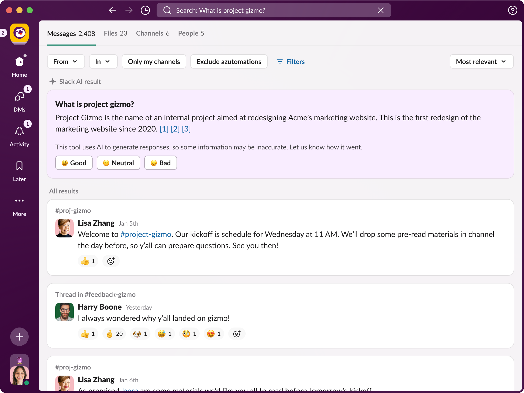 demo dell’IA di Slack